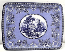 Vintage Daher Decorated Ware Tin Tray 6x7.25 Blue White Chinoiserie Pagoda Engla picture