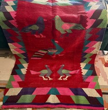 VTG Colorful Mexican Zapotec Kilim Bird Heavy Wool Tapestry Rug 48x71 Folk Art picture