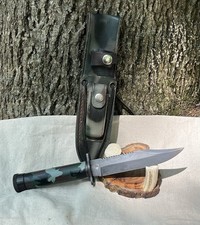 Vintage Parker Brothers Survival Knife With Camouflage Sheath-Factory Edge picture