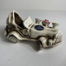 Rare Vintage Nuova Capodimonte Pottery Porcelain Miniature Car Buggy 3 Flowers picture