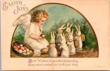 Ellen Clapsaddle Easter Angel Rabbits Eggs Baskets Easter Joys 1913 Postcard picture