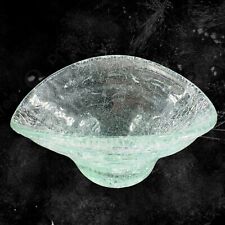 Hand Blown Clear Crackled Glass Folded Dish Bowl Hand Made Glass Decor Vintage picture