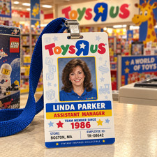 Vintage Toys R Us ID Card Custom Name Tag Retro Employee Style PVC Collectible picture