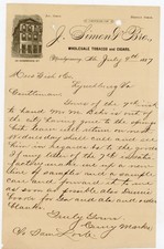 1887 J. Simon & Bro. Montgomery Alabama Wholesale Tobacco & Cigars Letterhead picture