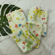 Fieldcrest Vintage 70s Sheet Set King Size White Yellow Floral Fitted Flat picture
