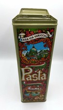 Vintage Italian Pasta Tin Canister Casa Via Variccio Green Metal Hinged Lid picture