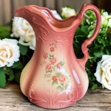 Vintage Ironstone Large Pottery Pitcher with Pink Floral Design picture