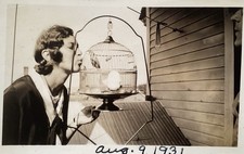 1931 Lovely Young Lady Girl Talks To Parakeet In Birdcage Antique PHOTO LOT 2 picture