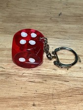 Vintage CLEAR RED DICE Keyring Key Fob Keychain ~ 1