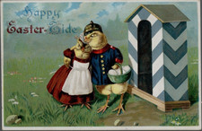 ~Dressed  Romantic ~Chicks~Guard Eggs~ Antique~Easter Fantasy Postcard~s591 picture