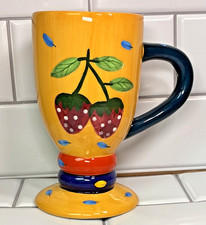 Bella Casa Ganz Coffee Cafe Petal Stem Mug Yellow Strawberries Hand Painted picture