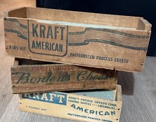Vintage Bordens Kraft American Wood Cheese Box x3 Crate Primitive w/ floral Foam picture