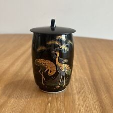 Japanese Black Porcelain Vase with Gold Herons Gold Accents & Resin Lid picture