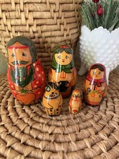 Vintage 5 Piece Matryoshka Nesting Dolls Made In USSR Turnip Man Woman Animals picture