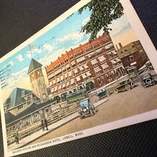 Lowell Mass Railroad Station Richardson Hotel Postcard 1924 Vintage Posted picture