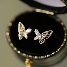 Diamond Cute Animal Butterfly Stud Earrings In 14k Yellow Gold Plated For Women picture