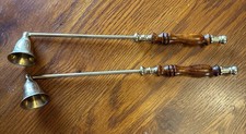 VTG Set Of 2 Brass W/Wood Handle Candle Snuffers~Made In India 12”~Americana(U) picture