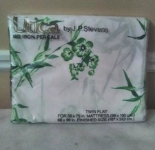 NWT VTG UTICA J.P. Stevens Floral TWIN FLAT SHEET NO IRON PERCALE USA 66 × 96 picture