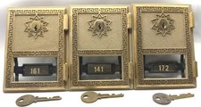 Three Vintage 1960s Post Office US Postal Box Bronze Doors with Keys picture