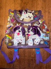 Lisa Frank Vintage 90s Plastic Drawstring Backpack Violet Velvet Purple Dog Bag picture