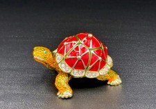 Luxury Red Turtle Trinket Box • Austrian Crystals • Enamel Hinged Figurine picture