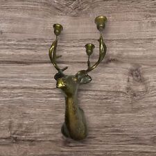 Vintage Brass Buck Deer Head Bust Wall Sconce Candle Holder picture