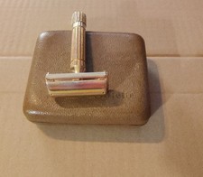 Vintage 1947 Gillette Aristocrat Gold Fat Handle Safety Razor W/ Case picture