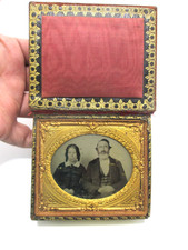 Daguerreotype Couple  Velvet  Book Style Case mid 1800s Distressed Antique Rare picture