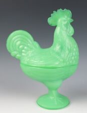 L.E. Smith Martha Stewart Jadeite Standing Rooster Box Covered Dish Green Glass picture