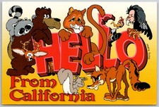 Vintage HELLO From California Cartoon Animals Postcard Gerry Kubler Scope picture