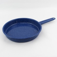 Vintage Blue Speckled Enamelware Skillet Frying Pan 10.5 inches picture