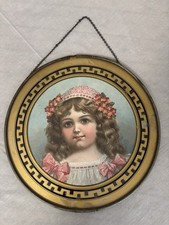 Antique Victorian Chimney Flue Cover Girl Child Portrait Period Clothing Mica picture