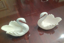 Vintage Lenox Swan Figurines Set of 2 Ring Dish Wedding Cake Toppers Green Mark picture