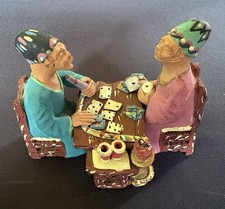 Vintage Clay Folk Art Poker Card Players Sitting at Table Hand-Made picture