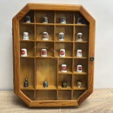 Vintage Wooden Thimble Display Case Shadow Box 18 Thimbles Lot Coca Cola Coke picture