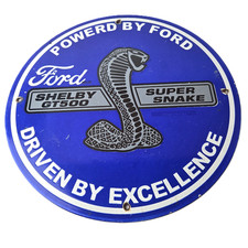 Vintage Ford Motors Porcelain Shelby Sign - Super Snake Gas Pump Automotive Sign picture