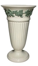 Vintage Wedgwood Celadon on Cream Embossed Ivy Queen's Ware Vase 6.75 in. picture