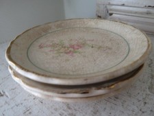 3 Vintage Heavily STAINED CRAZED IRONSTONE Porcelain BUTTER PATS Pink Flowers picture