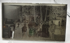 Antique Glass Negative Large Family Dressed Up Baby Stroller Carriage Wagon picture