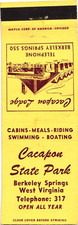Cacapon State Park Berkeley Springs WV Vintage Matchbook Cover 1940s-60s picture