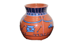 Vintage Lower Sioux Pottery Native American Hand-Painted Clay Vase Signed Red picture