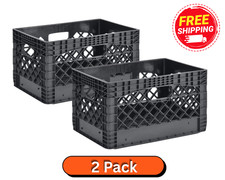 2 pack - Juggernaut Storage 24QT Plastic Heavy-Duty Milk Crate, Black picture