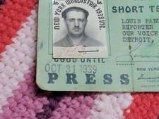 Rare 1939 New York World’s Fair Press Pass Detroit Reporter Exp Halloween 39 picture