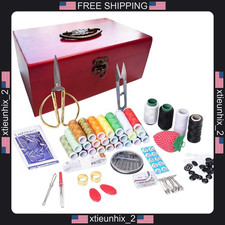 Wooden Sewing Kit Box with Needles, Pins, Buttons & Accessories picture