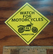 QTY 2 Watch For Motorcycles Safety Stickers Lot Yellow Watch Diamond MC Sign picture
