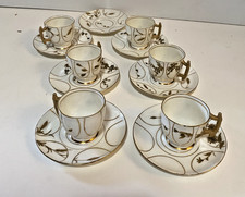 Antique Willets Belleek Porcelain Teacups Saucers Set 6 Cups 7 Saucers Gold Trim picture