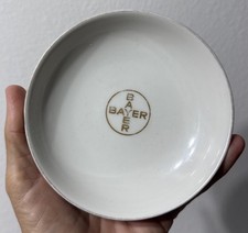 Vtg Bayer Haus Pharmacy Advertisement Promo Porcelain Dish Gold Cross Logo 1952 picture