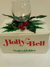 VintageDept 56 Holly Bell Votive Candle Holder Christmas Holiday Enameled Metal  picture