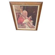 VTG Pope Saint John XXIII Framed Painted Canvas Portrait Art Wall Decor 24x28 picture