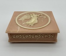 Vintage Pink Incolay Jewelry Music Box Neoclassical Angel Cupid Romance Swiss picture